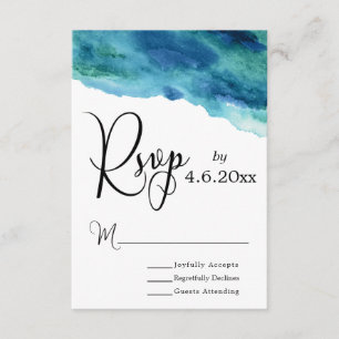 Aquarelle bleu vert Aqua Mariage moderne RSVP 1