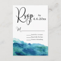 Aquarelle bleu vert Aqua Mariage moderne RSVP 1b