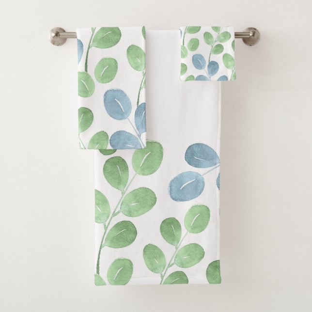 Aquarelle bleu vert Motif feuille ronde (En situation)