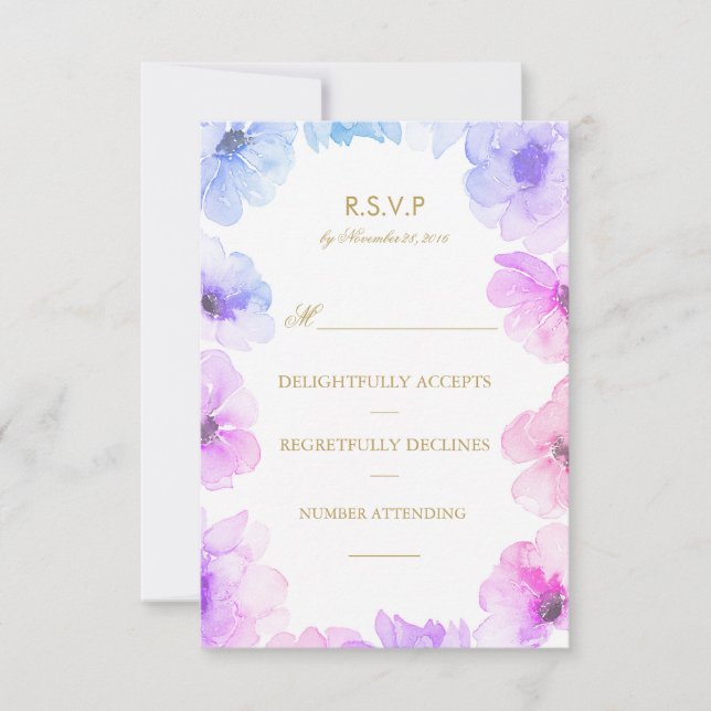 Aquarelle Bleu Violet Floral Wreath Wedding Rsvp (Devant)
