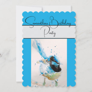 Aquarelle bleu Wren Invitation de fête d'anniversa