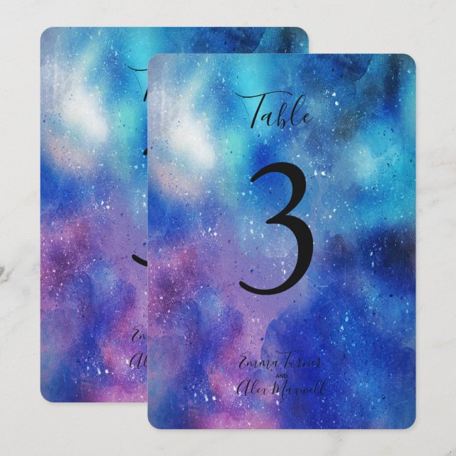 Aquarelle bleue audacieuse | Cartes de numéro de t (Devant / Derrière)
