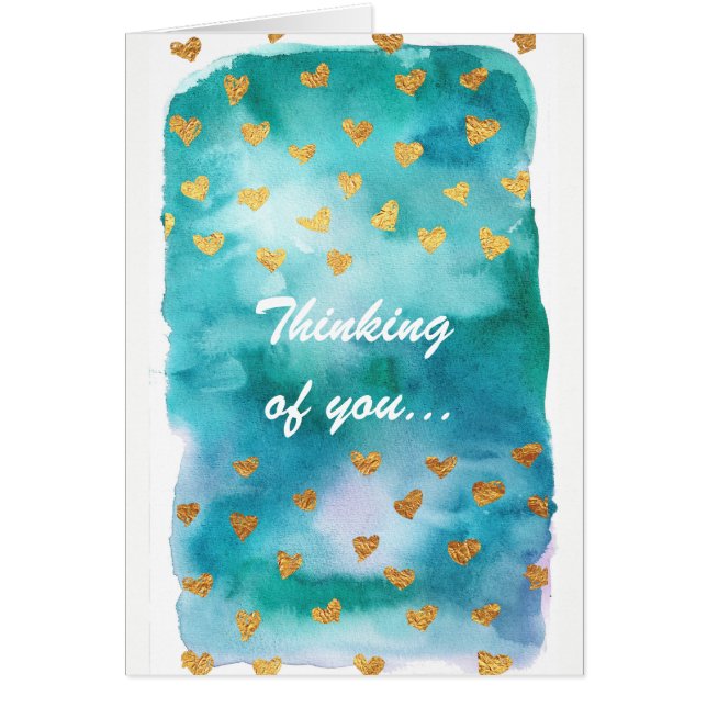 Aquarelle bleue, avec des coeurs d'or (Devant)