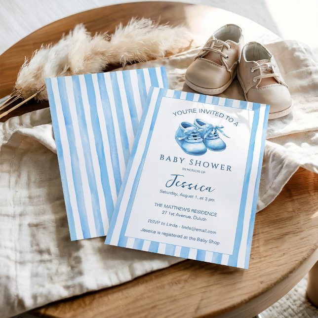Aquarelle bleue Baby Bootie Baby shower Invitation (Créateur téléchargé)