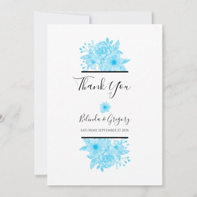 Aquarelle bleue Carte de remerciements Mariage (Dos)