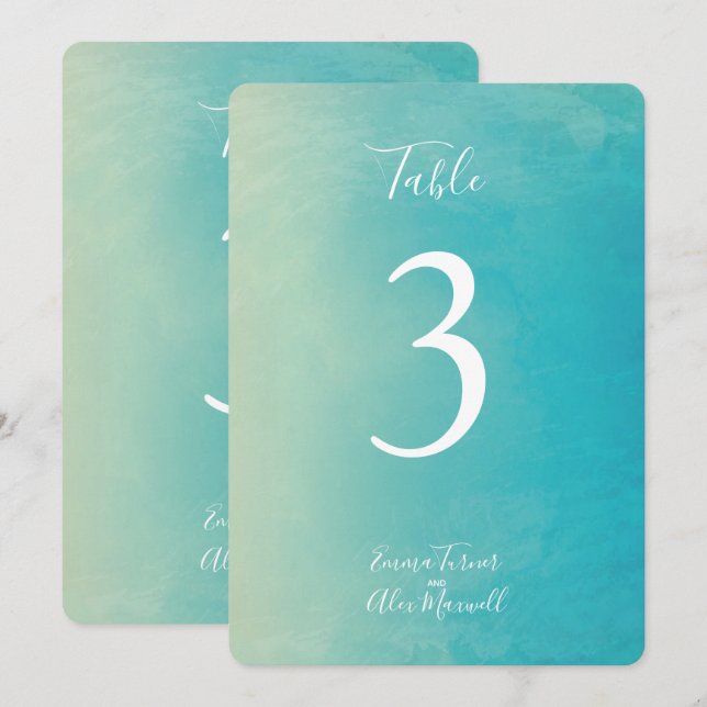 Aquarelle bleue | Cartes de numéro de table (Devant / Derrière)