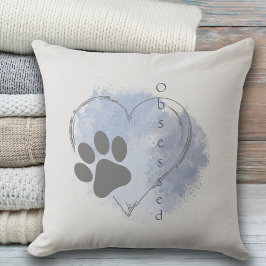 Aquarelle Bleue Chien Obsédé Coeur Jeter Oreiller
