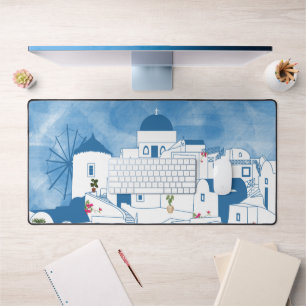 Aquarelle bleue et blanche Santorin Grèce