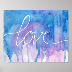 Aquarelle bleue et pourpre - affiche de l'amour  