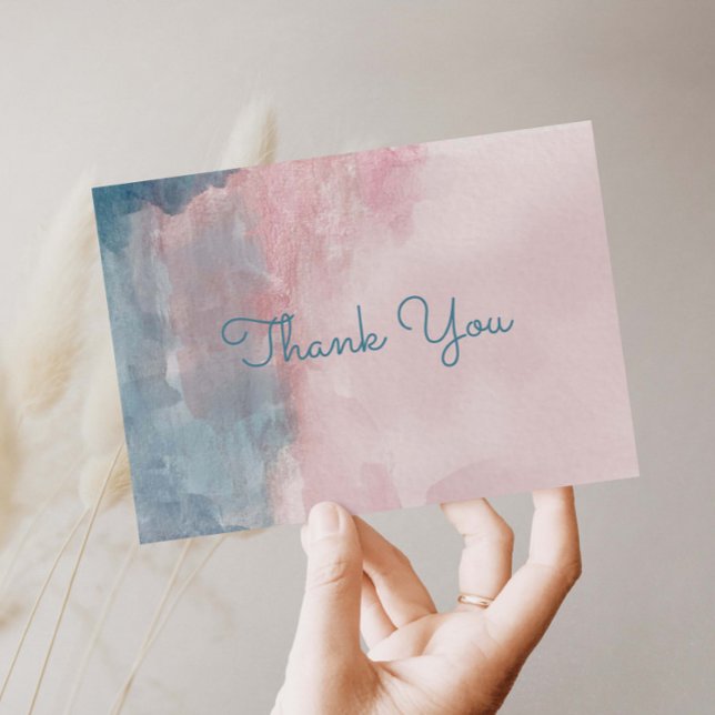 Aquarelle bleue et rose merci carte postale (Créateur téléchargé)