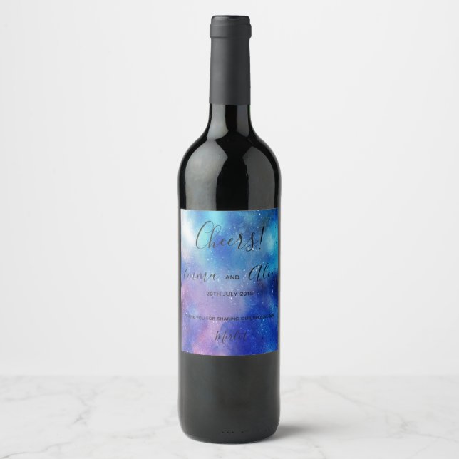 Aquarelle bleue | étiquette de bouteilles de vin (Devant)
