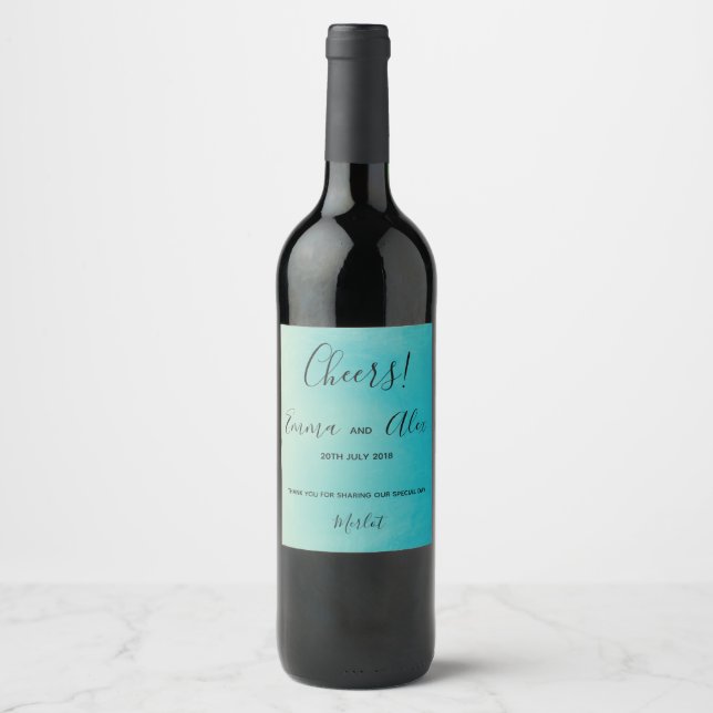 Aquarelle bleue | étiquette de bouteilles de vin (Devant)