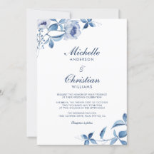 Aquarelle bleue Faire-part de mariage florale