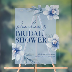 Aquarelle bleue Fête des mariées florale Bienvenue