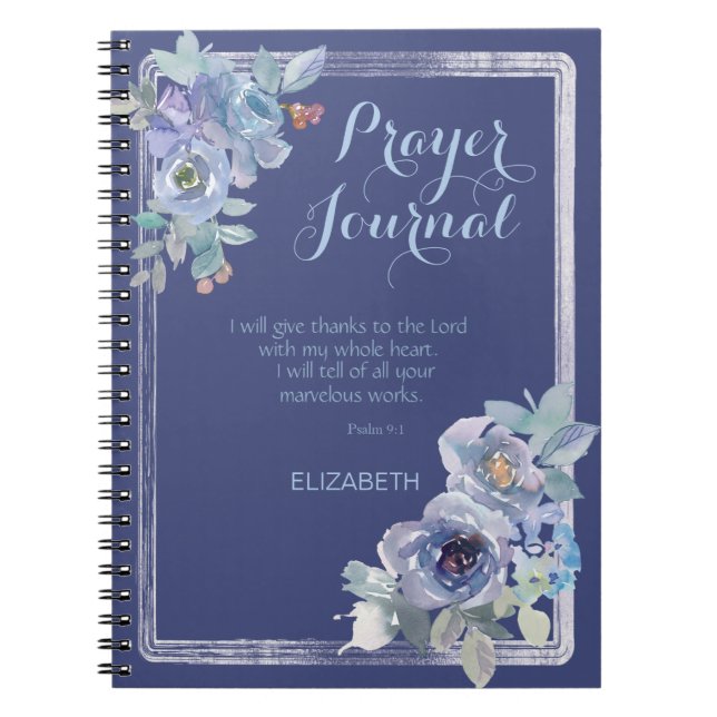 Aquarelle bleue Floral Psaume Nom Journal de prièr (Devant)