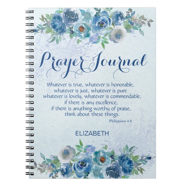 Aquarelle Bleue Florale Nom Bible Journal de prièr (Devant)