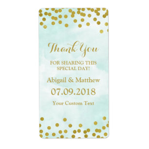 Aquarelle bleue Gold Confetti Étiquettes de mariag
