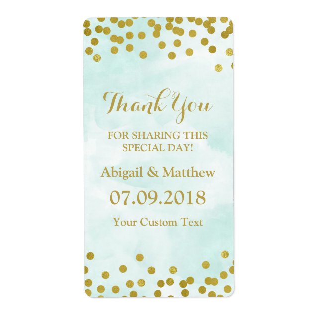 Aquarelle bleue Gold Confetti Étiquettes de mariag (Devant)