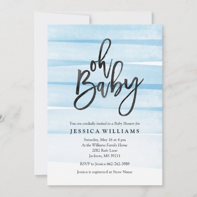 Aquarelle bleue Gradient Oh Baby shower Invitation (Devant)
