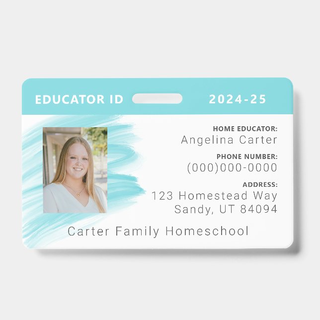 Aquarelle bleue Homeschool Educator ID Badge (Front)