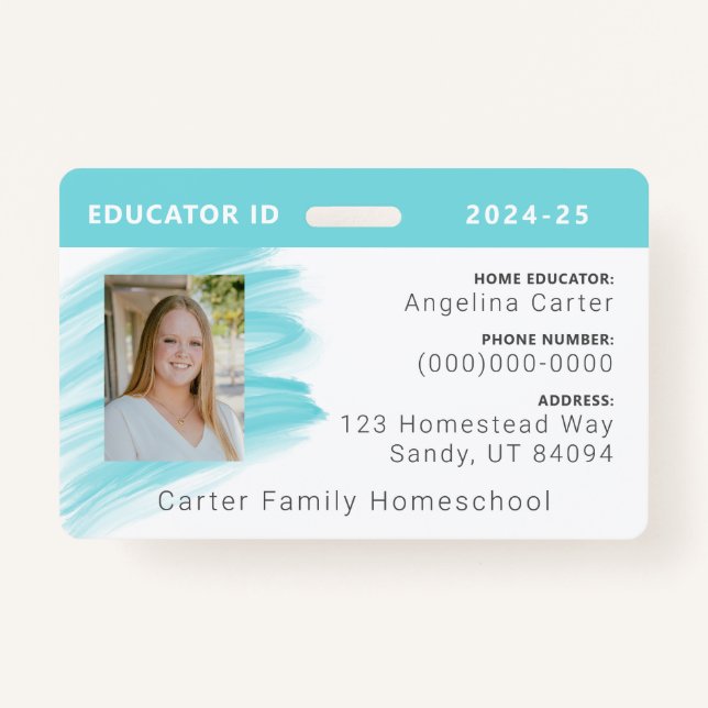 Aquarelle bleue Homeschool Educator ID Badge (Devant)