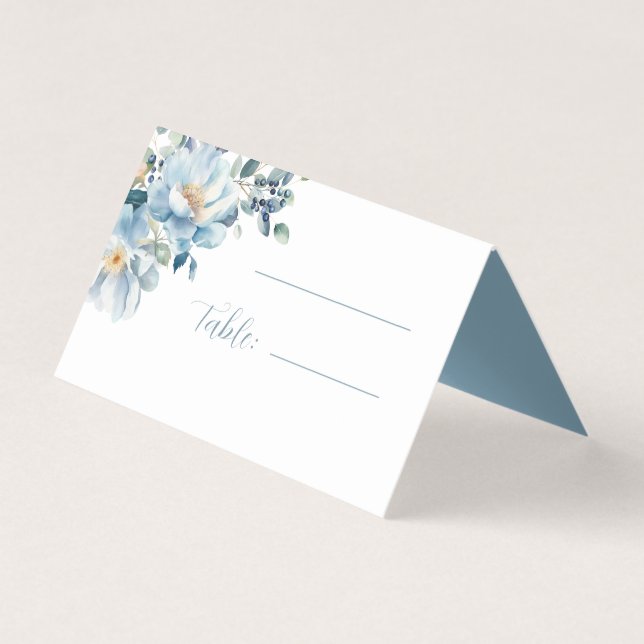 Aquarelle bleue Mariage floral plié Carte Place (Front)