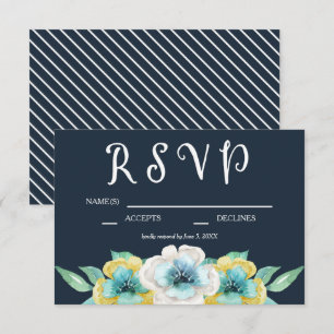 Aquarelle bleue Mariage floral RSVP