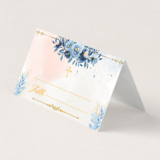 Aquarelle bleue Moderne Garçon Baptême Carte Place