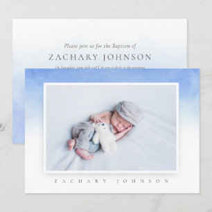 Aquarelle bleue Photo Baptême Party Invitation