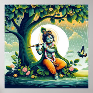 Aquarelle bleue Poster Abstrait de Lord Krishna