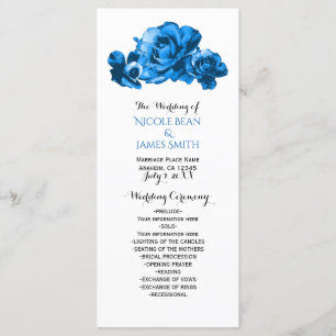Aquarelle bleue Roses Élégant programme de mariage