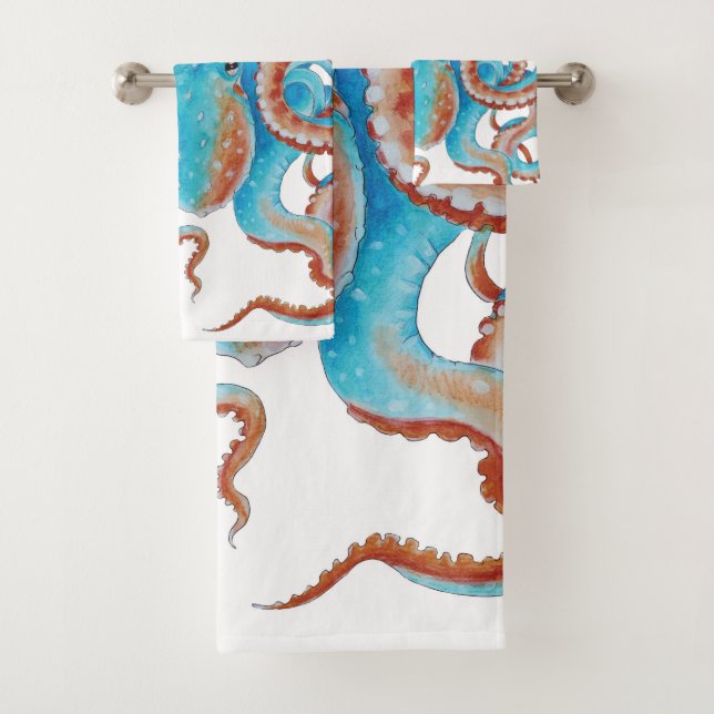Aquarelle bleue turquoise de poulpe (En situation)