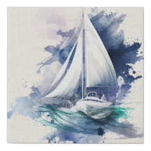 Aquarelle Bleue Voile Faux Toile Enveloppée Imprim