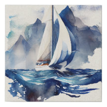 Aquarelle Bleue Voile Faux Toile Enveloppée Imprim
