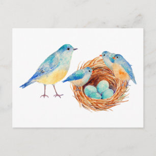 Aquarelle Blue Birds et carte postale