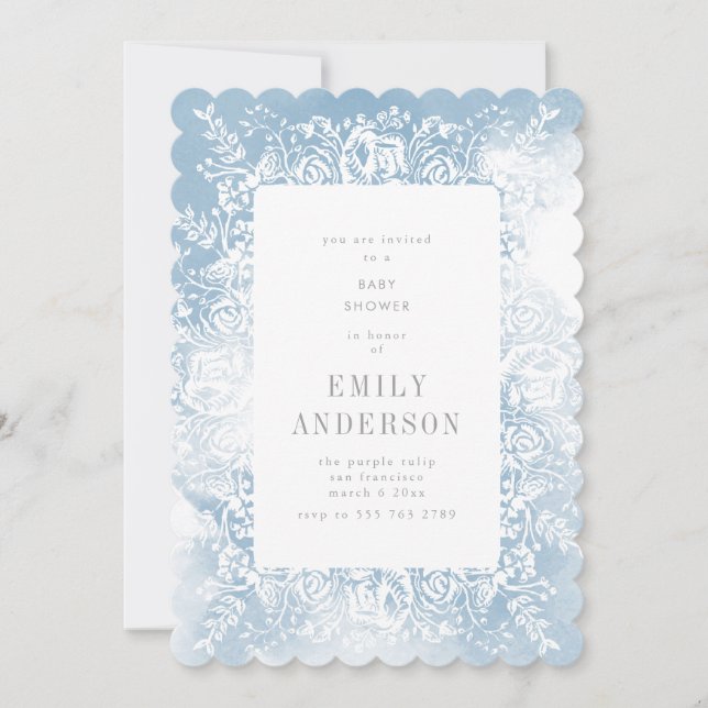 Aquarelle Blue Floral Baby shower Invitation (Devant)