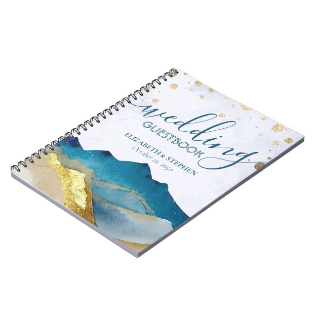 Aquarelle Blue Golden Mountain Mariage Livre d'or (Côté gauche)