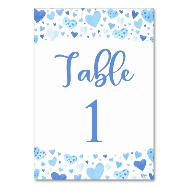 Aquarelle Blue Hearts Valentine Carte Numéro de ta (Par défaut)