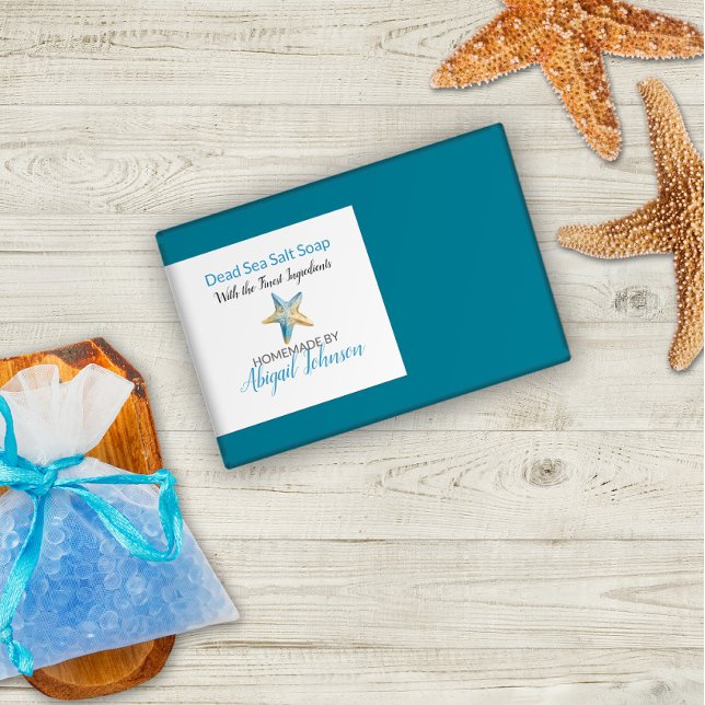 Aquarelle Blue ivoire Starfish Étiquette de savon  (Créateur téléchargé)