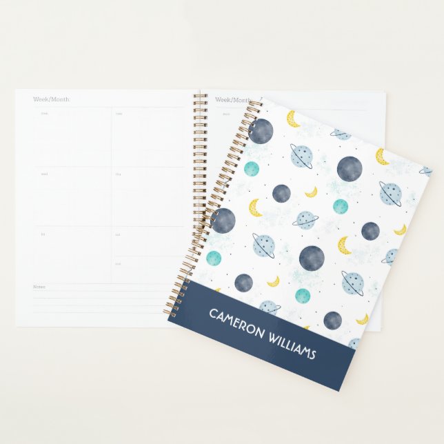 Aquarelle Blue Space Planet Motif (Devant avec enveloppe)