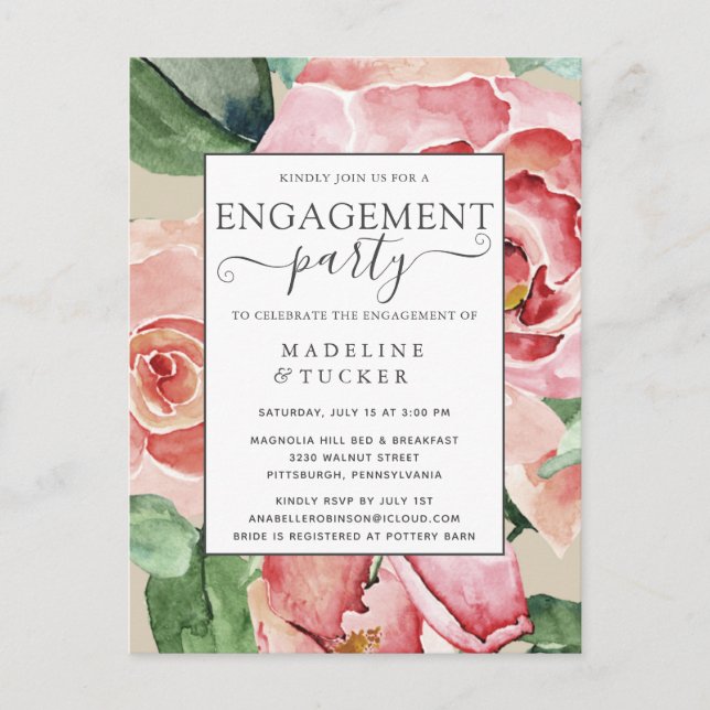Aquarelle Blush Floral Engagement Invitation (Devant)