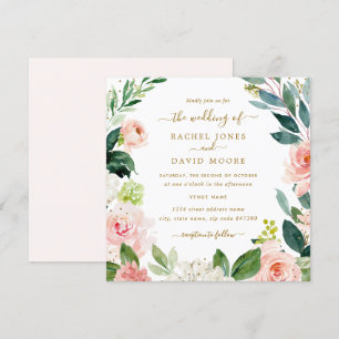 Aquarelle Blush Gold Floral Wedding Invitation