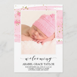 Aquarelle Blush & Gold Photo Faire-part de naissan