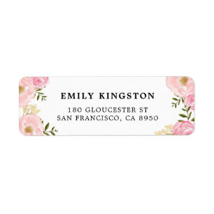 Aquarelle Blush Pink Peony Étiquette de adresse