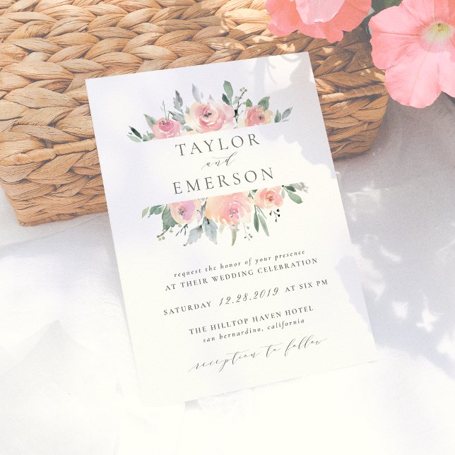 Aquarelle Blush & Sage Floral Wedding Invitations (Créateur téléchargé)