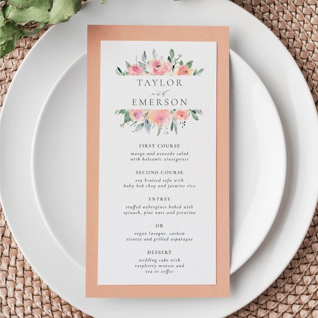 Aquarelle Blush & Sage Menu Mariage Floral (Menu Card Mock-up)