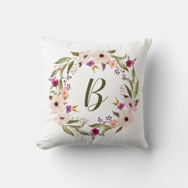 Aquarelle Bohème Floral Wreath Coussin (Recto)