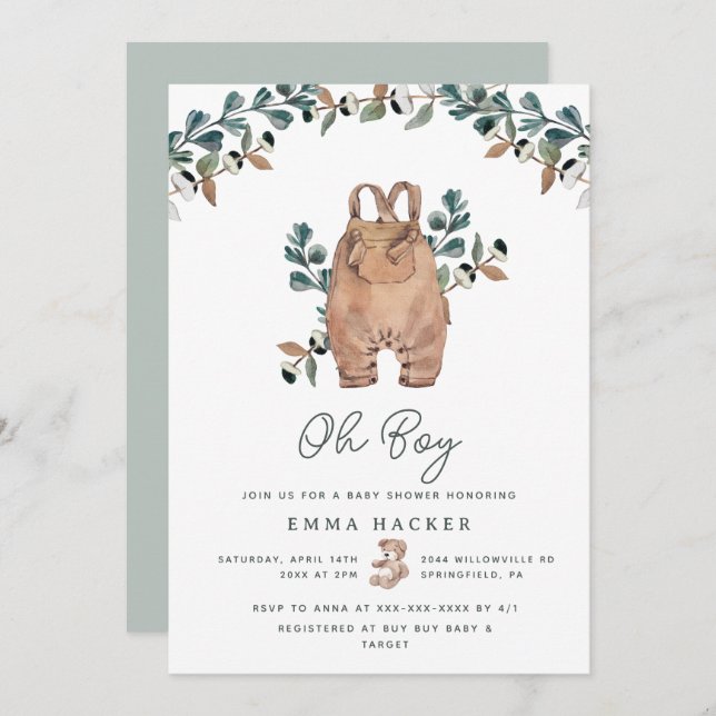 Aquarelle Boho Baby Boy Shower Invitation (Devant / Derrière)