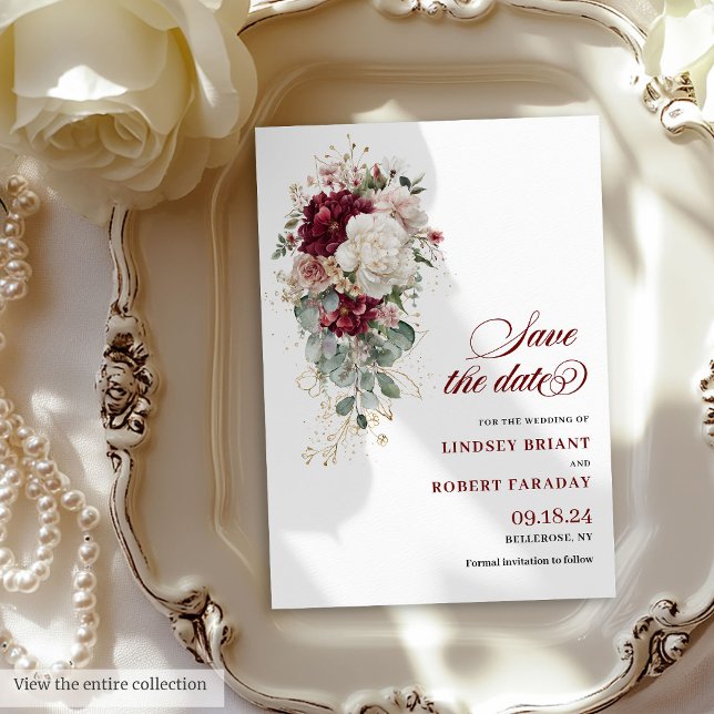 Aquarelle Boho Bourgogne Rose Enregistrer la carte (Watercolor Boho Burgundy Rose Save The Date Card)