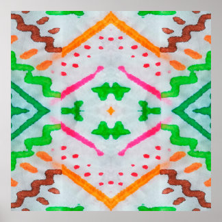 Aquarelle Boho Dekor. Boho Blue Pillow. Aquarelle Poster